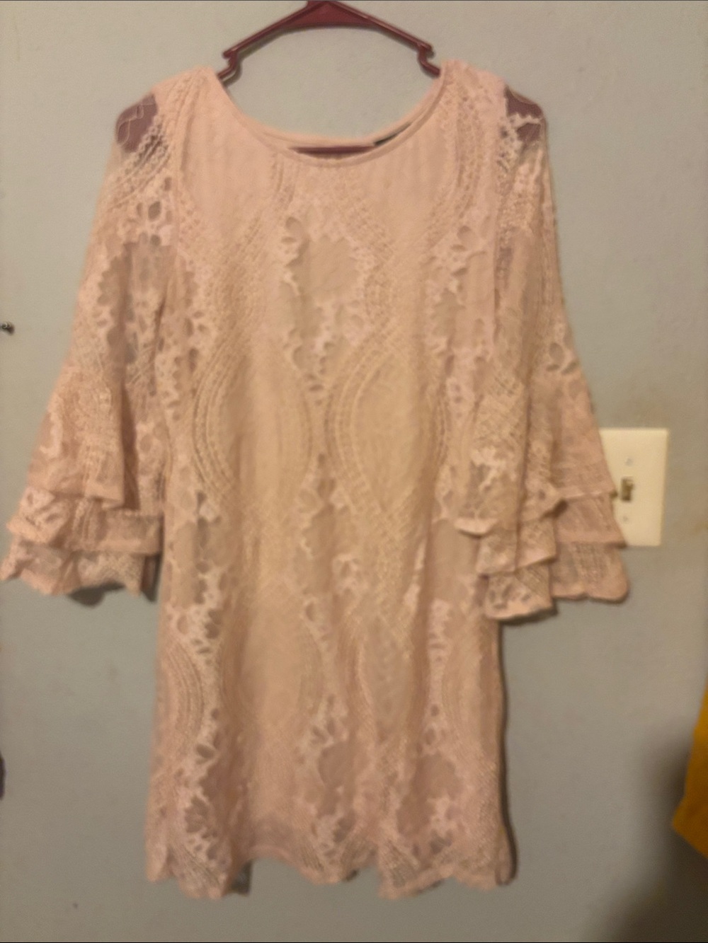 Trixxi Blush Lace Ruffle-Sleeve Mini Dress
